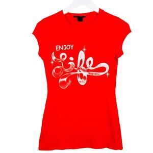 ZENANA "Enjoy Life" Red & White Graphic T - Size M